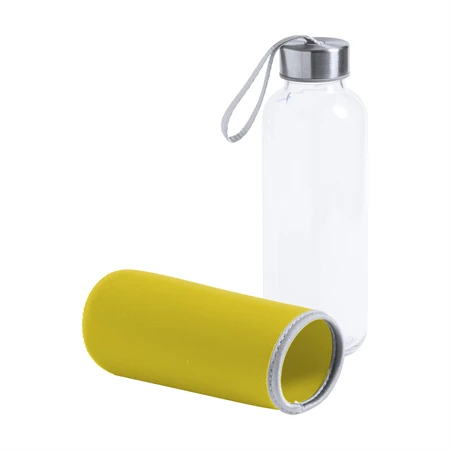 Kulacs üveg 420ml ivópalack neoprén sárga tokban, 64 × 190mm