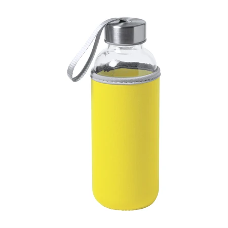 Kulacs üveg 420ml ivópalack neoprén sárga tokban, 64 × 190mm