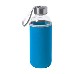 Kulacs üveg 420ml ivópalack neoprén világoskék tokban, 64 × 190mm