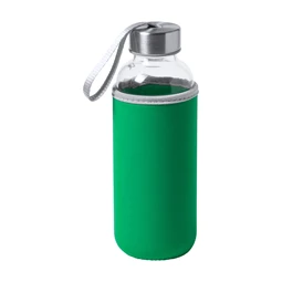 Kulacs üveg 420ml ivópalack neoprén zöld tokban, 64 × 190mm