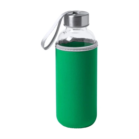 Kulacs üveg 420ml ivópalack neoprén zöld tokban, 64 × 190mm
