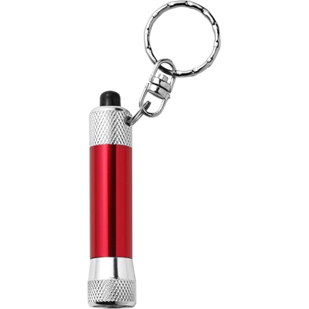 Kulcstartó LED lámpával, fém 2 x 8,1 cm, piros