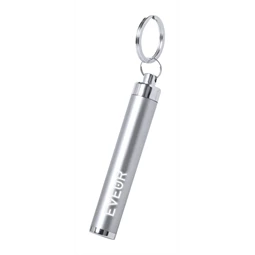 Kulcstartó LED műanyag lámpával, ezüst színű test, o14x85 mm
