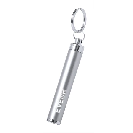 Kulcstartó LED műanyag lámpával, ezüst színű test, o14x85 mm