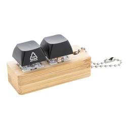 Kulcstartó bambusz, újrahasznosított ABS antistressz gombbal 25x54x31mm