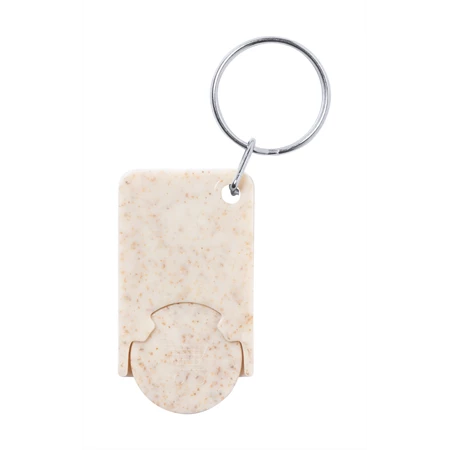 Kulcstartó bevásárlókocsi érme ökológiai búzaszalmából 28x21x4 mm, érme: 24x2mm