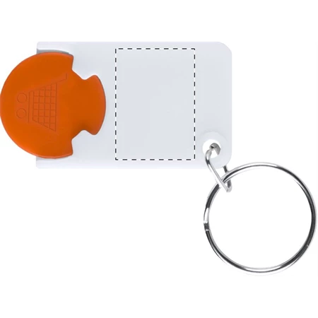 Kulcstartó bevásárlókocsi érmével műanyag fehér test - narancssárga érme 28 x 51 x 4 mm