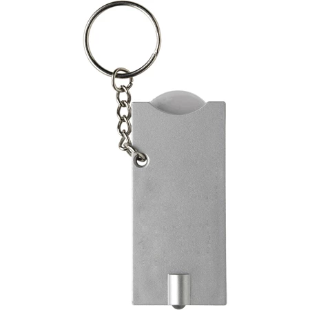 Kulcstartó érmetartóval, LED lámpával, ezüst színű test