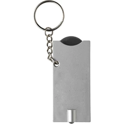 Kulcstartó érmetartóval, LED lámpával, fekete-ezüst színű test