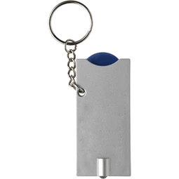 Kulcstartó érmetartóval, LED lámpával, kék-ezüst színű test