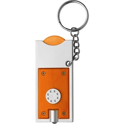 Kulcstartó érmetartóval, LED lámpával, narancs-ezüst színű test