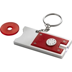 Kulcstartó érmetartóval, LED lámpával, piros-ezüst színű test