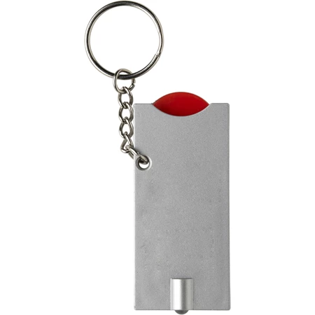 Kulcstartó érmetartóval, LED lámpával, piros-ezüst színű test