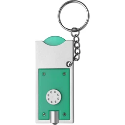 Kulcstartó érmetartóval, LED lámpával, zöld-ezüst színű test