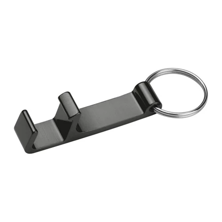 Kulcstartó fém üvegnyitó és mobiltartó, fekete