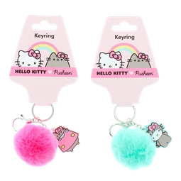 Kulcstartó pompon Pusheen és Hello Kitty  menta-rózsaszín