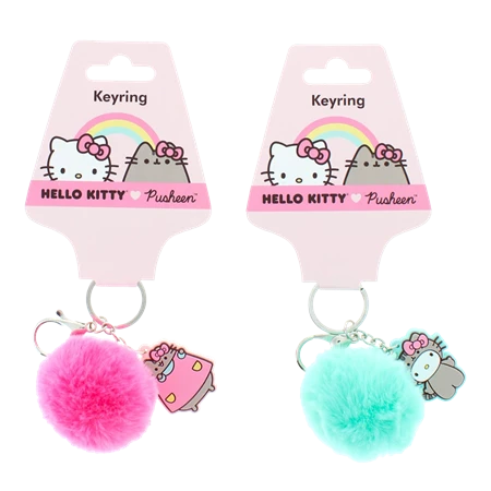 Kulcstartó pompon Pusheen és Hello Kitty  menta-rózsaszín