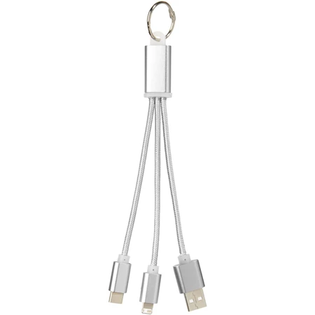 Kulcstartó töltőkábel 3-az-1-ben USB kábel, 20x3,9cm ezüst szinű, iOS és Android készülékek számára