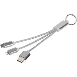 Kulcstartó töltőkábel 3-az-1-ben USB kábel, 20x3,9cm ezüst szinű, iOS és Android készülékek számára