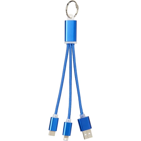 Kulcstartó töltőkábel 3-az-1-ben USB kábel, 20x3,9cm kék, iOS és Android készülékek számára