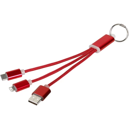 Kulcstartó töltőkábel 3-az-1-ben USB kábel, 20x3,9cm piros, iOS és Android készülékek számára