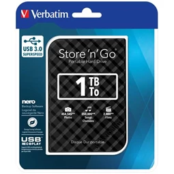 Külső HDD 2,5" HDD (merevlemez), 1TB, USB 3.0, VERBATIM "Store n Go", fekete