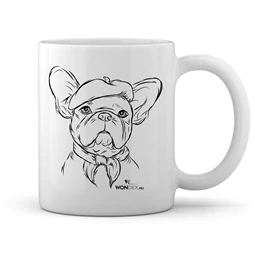 Kutya jó bögre Francia bulldog sapkában, kerámia 360ml 8x9,5cm