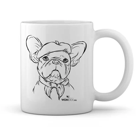 Kutya jó bögre Francia bulldog sapkában, kerámia 360ml 8x9,5cm