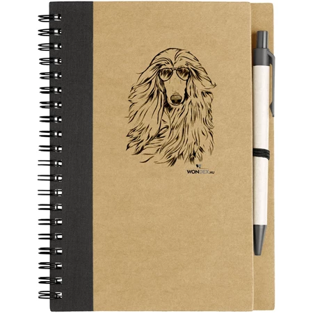 Kutya jó jegyzetfüzet Afgán agár, környezetbarát 14x18cm + toll,  60lap vonalas, natúr/fekete
