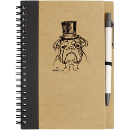 Kutya jó jegyzetfüzet Angol bulldog cilinderben, környezetbarát 14x18cm + toll,  60lap vonalas, natúr/fekete