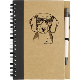 Kutya jó jegyzetfüzet Beagle, környezetbarát 14x18cm + toll,  60lap vonalas, natúr/fekete