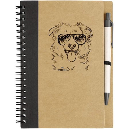 Kutya jó jegyzetfüzet Border collie, környezetbarát 14x18cm + toll,  60lap vonalas, natúr/fekete
