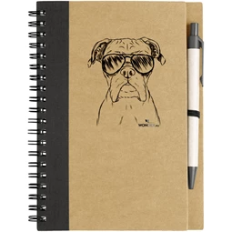 Kutya jó jegyzetfüzet Boxer, környezetbarát 14x18cm + toll,  60lap vonalas, natúr/fekete