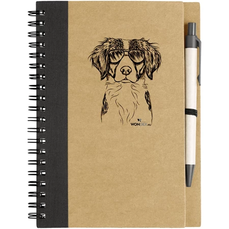 Kutya jó jegyzetfüzet Breton spániel, környezetbarát 14x18cm + toll,  60lap vonalas, natúr/fekete