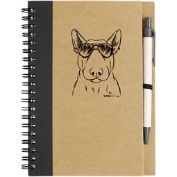 Kutya jó jegyzetfüzet Bull terrier, környezetbarát 14x18cm + toll,  60lap vonalas, natúr/fekete