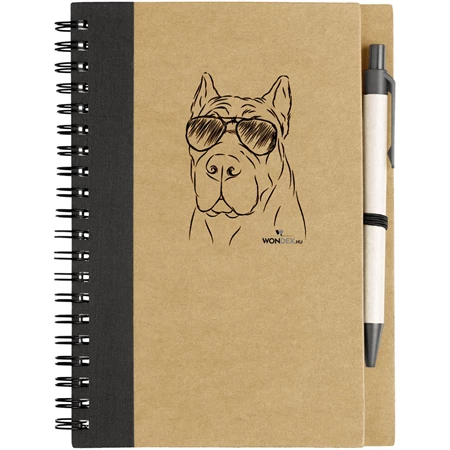 Kutya jó jegyzetfüzet Cane Corso, környezetbarát 14x18cm + toll,  60lap vonalas, natúr/fekete