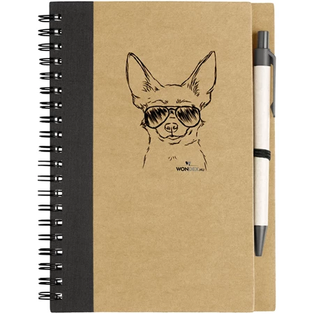 Kutya jó jegyzetfüzet Chihuahua, környezetbarát 14x18cm + toll,  60lap vonalas, natúr/fekete
