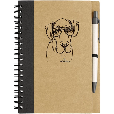 Kutya jó jegyzetfüzet Dán dog, környezetbarát 14x18cm + toll,  60lap vonalas, natúr/fekete