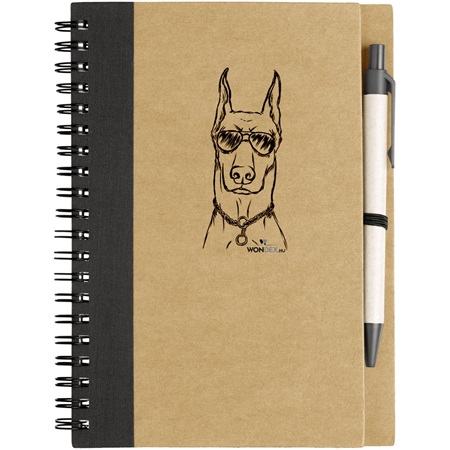 Kutya jó jegyzetfüzet Dobermann, környezetbarát 14x18cm + toll,  60lap vonalas, natúr/fekete