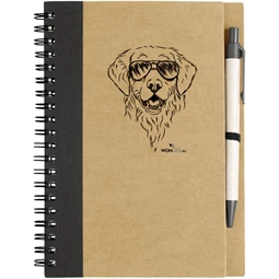 Kutya jó jegyzetfüzet Golden retriever, környezetbarát 14x18cm + toll,  60lap vonalas, natúr/fekete