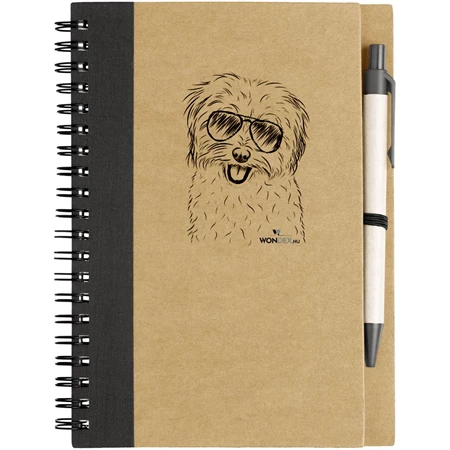 Kutya jó jegyzetfüzet Havannai pincs, környezetbarát 14x18cm + toll,  60lap vonalas, natúr/fekete