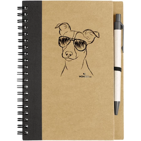 Kutya jó jegyzetfüzet Jack russel terrier, környezetbarát 14x18cm + toll,  60lap vonalas, natúr/fekete