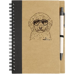 Kutya jó jegyzetfüzet Labradoodle, környezetbarát 14x18cm + toll,  60lap vonalas, natúr/fekete