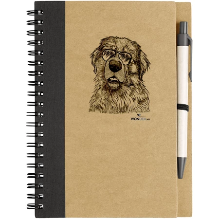 Kutya jó jegyzetfüzet Leonbergi, környezetbarát 14x18cm + toll,  60lap vonalas, natúr/fekete
