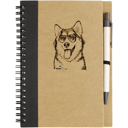 Kutya jó jegyzetfüzet Malamut, környezetbarát 14x18cm + toll,  60lap vonalas, natúr/fekete