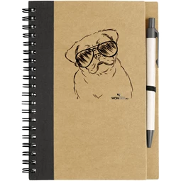 Kutya jó jegyzetfüzet Mopsz, környezetbarát 14x18cm + toll,  60lap vonalas, natúr/fekete