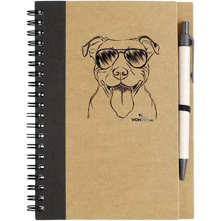 Kutya jó jegyzetfüzet Pitbull, környezetbarát 14x18cm + toll,  60lap vonalas, natúr/fekete