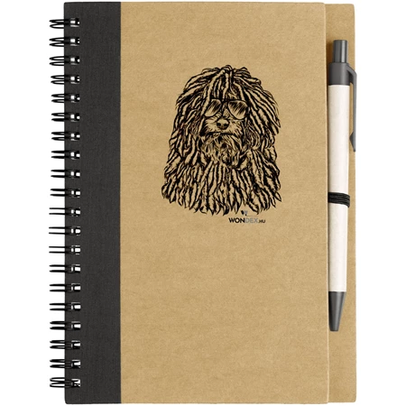 Kutya jó jegyzetfüzet Puli, környezetbarát 14x18cm + toll,  60lap vonalas, natúr/fekete