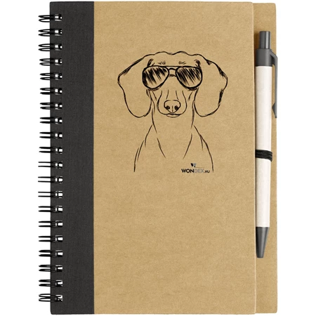 Kutya jó jegyzetfüzet Tacskó, környezetbarát 14x18cm + toll,  60lap vonalas, natúr/fekete