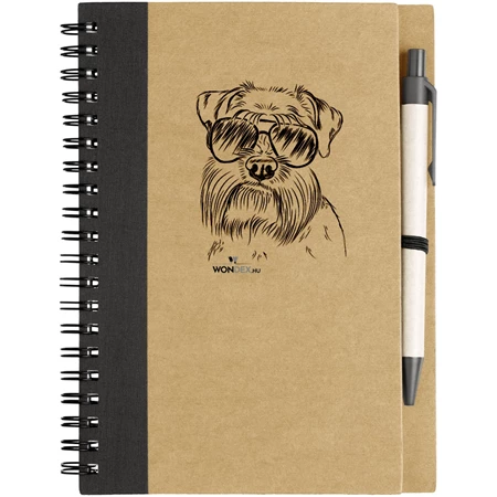 Kutya jó jegyzetfüzet Törpe schnauzer, környezetbarát 14x18cm + toll,  60lap vonalas, natúr/fekete
